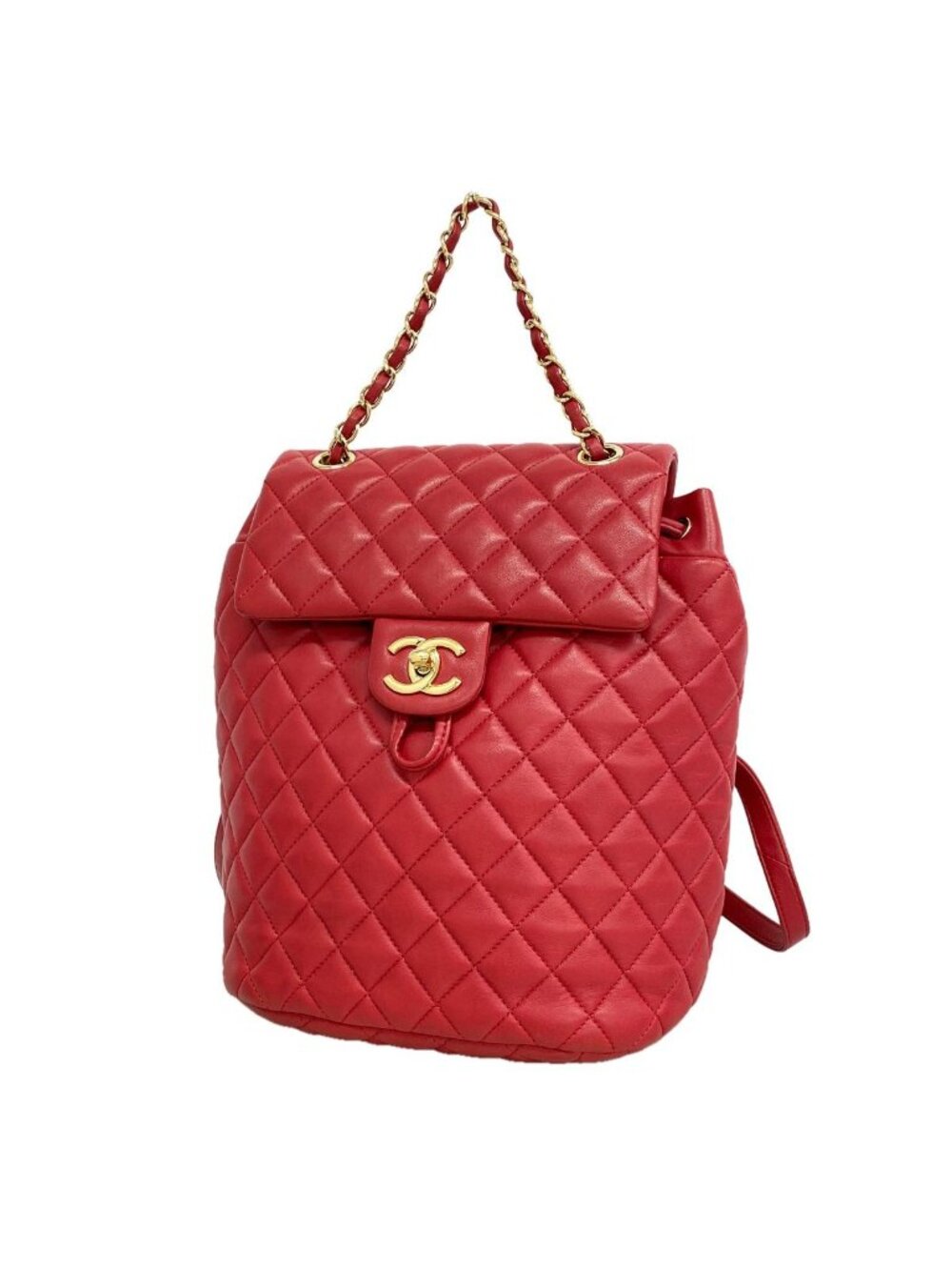 Chanel Backpack Quilted Lambskin Red Gold